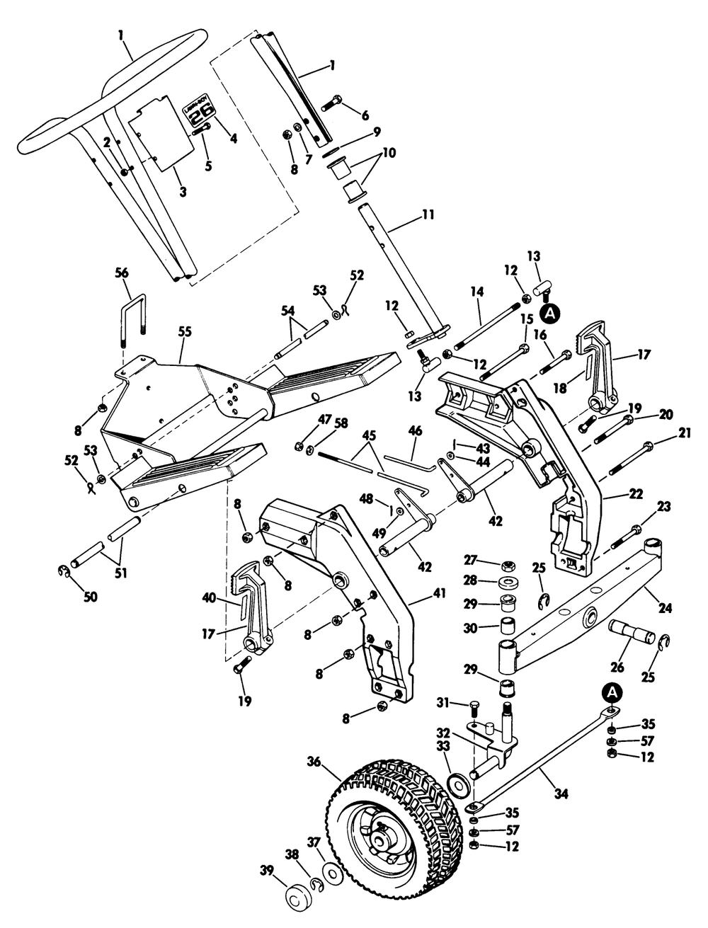 Riding Mower Front End Diagram and Parts List for 2680A (200000001-299999999)(1972) Lawn Boy Snow Blower